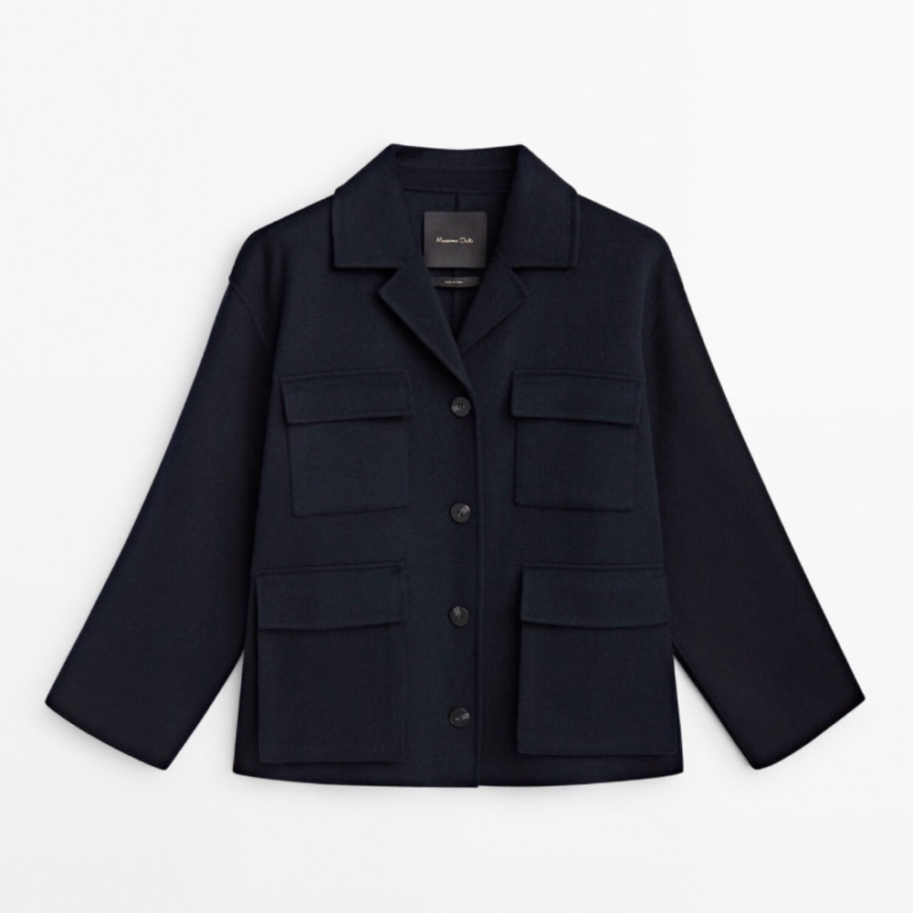Massimo Dutti Navy Blue Wool Blend Utility Jacket